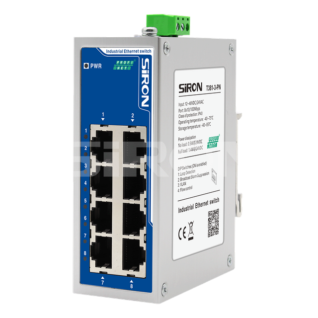 SiRON T381-3-PN Неуправувани 8 порти Profinet протокол Високопрецизен индустриски прекинувач